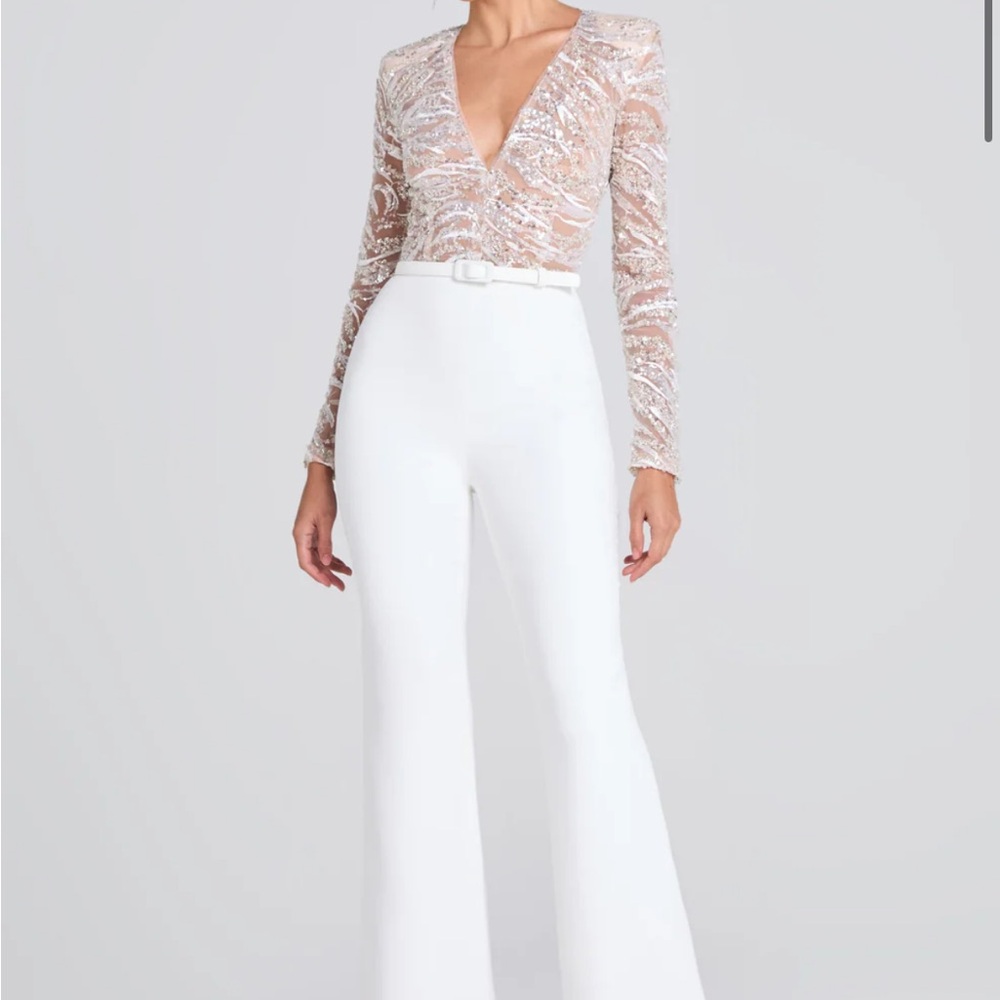 Alexa white jumpsuit Nadine Merabi